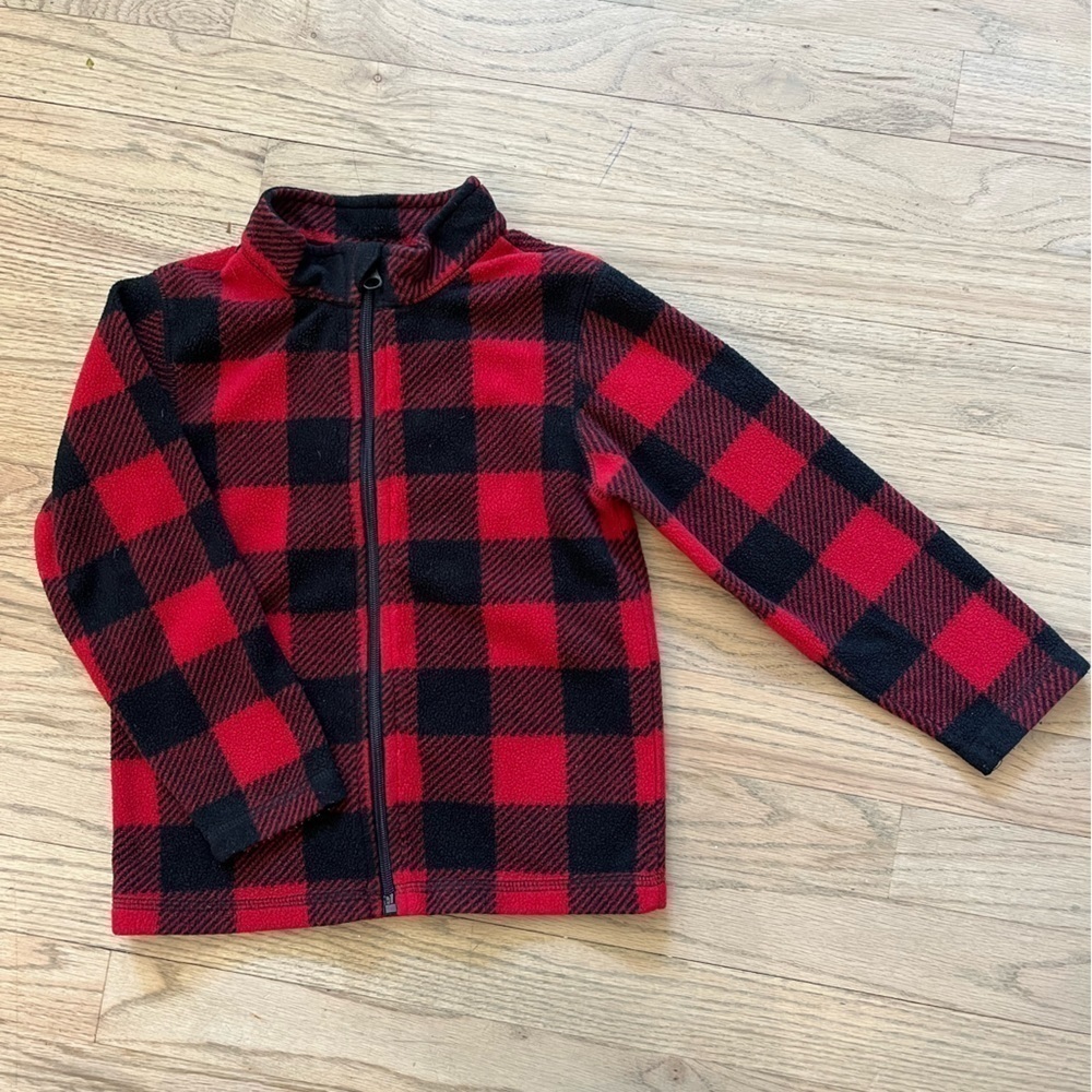 {Toughskins} Fleece zip up Jacket Red Black Buffalo Check Plaid 4T
